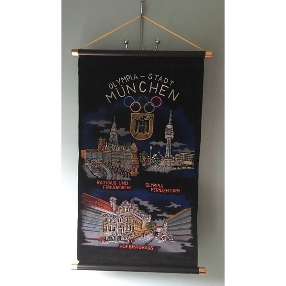 Art Vintage Olympic City Munich Pennant Wall Banner Velour Glitter